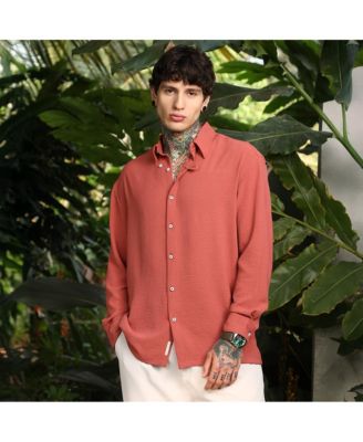 Men's Coral Orange Breezy Wrinked Shirt