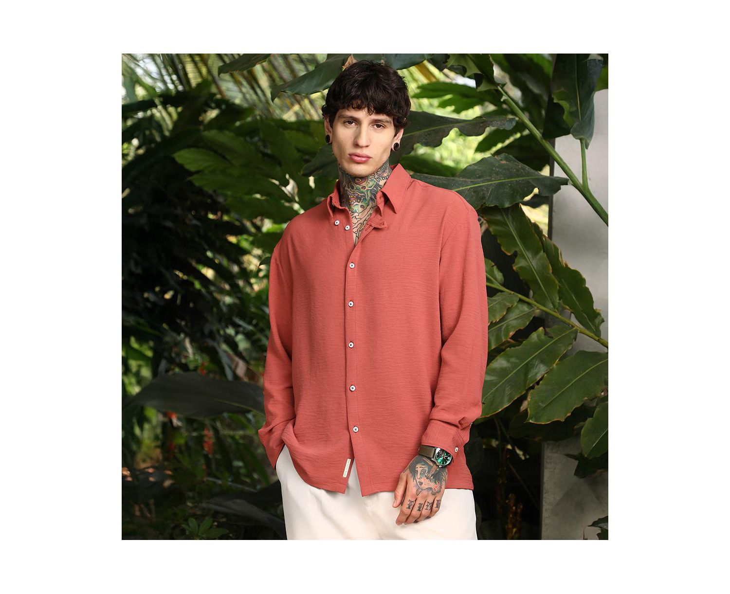 Men's Coral Orange Breezy Wrinked Shirt