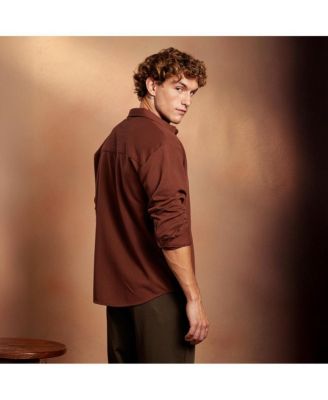 Men's Chocolate Brown Block-Patch Oversized Shirt