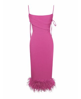 Women Fiona Fuchsia Feather Trim Bottom Maxi Dress