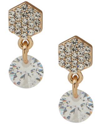 DKNY - Cubic Zirconia and Glass Crystal Stone Pave Hex Drop Stud Earrings