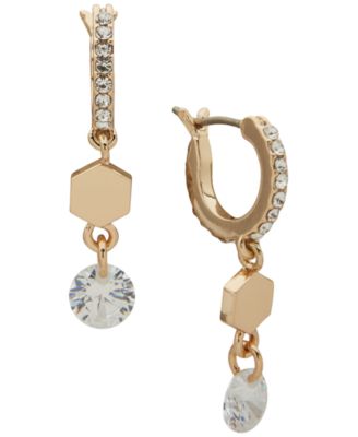 DKNY - Cubic Zirconia and Glass Crystal Stone Pave Hex Drop Hoop Earrings