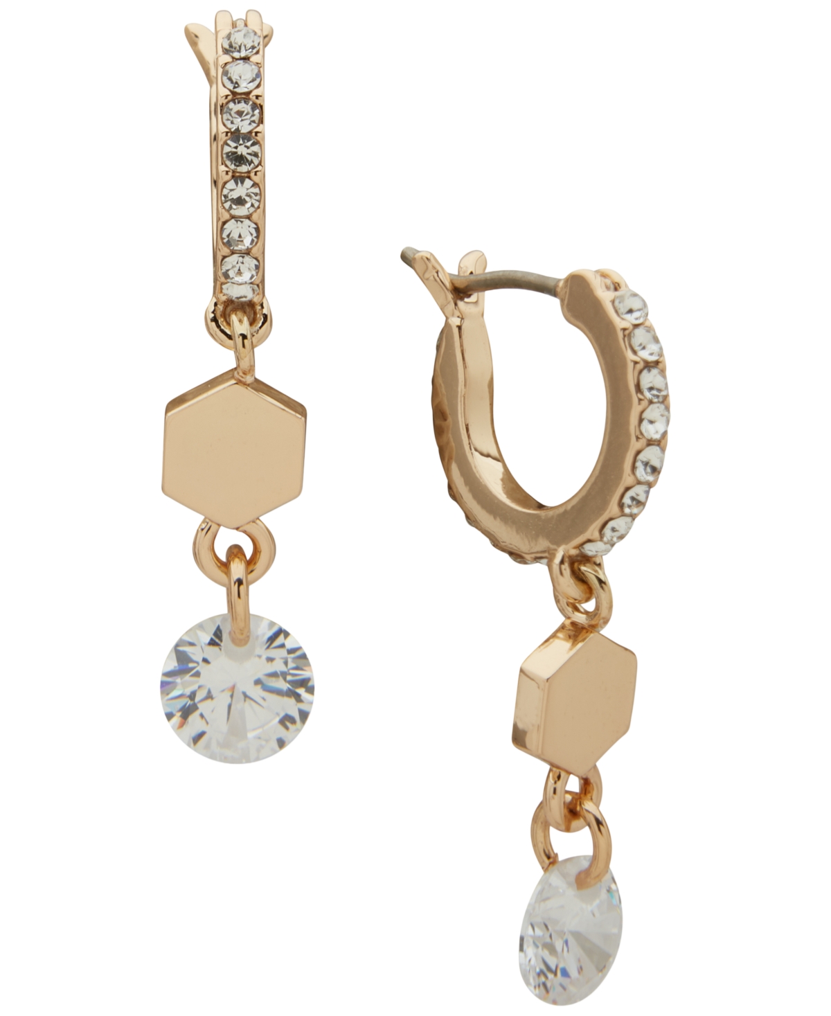 Dkny Cubic Zirconia and Glass Crystal Stone Pave Hex Drop Hoop Earrings
