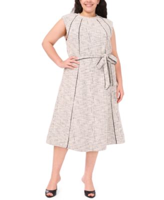 MSK - Plus Size Short-Sleeve Tweed Knit Midi Dress