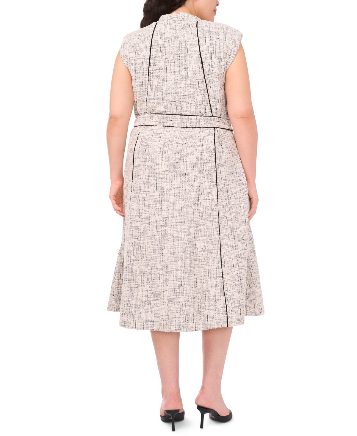 Msk Plus Size Short-sleeve Tweed Knit Midi Dress In Multi