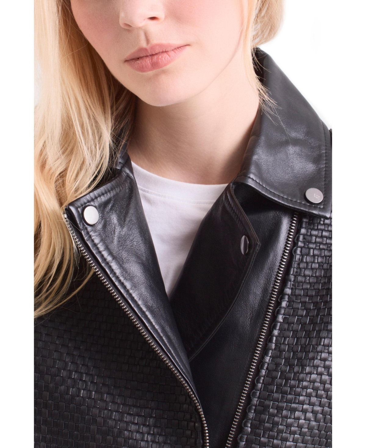 Velez Women's Claire Leather Woven Biker Jacket