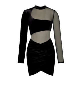 Women's Azalea Black Velvet Mesh Long Sleeve Dress