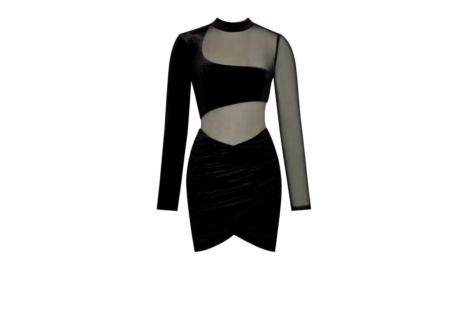 Women's Azalea Black Velvet Mesh Long Sleeve Dress