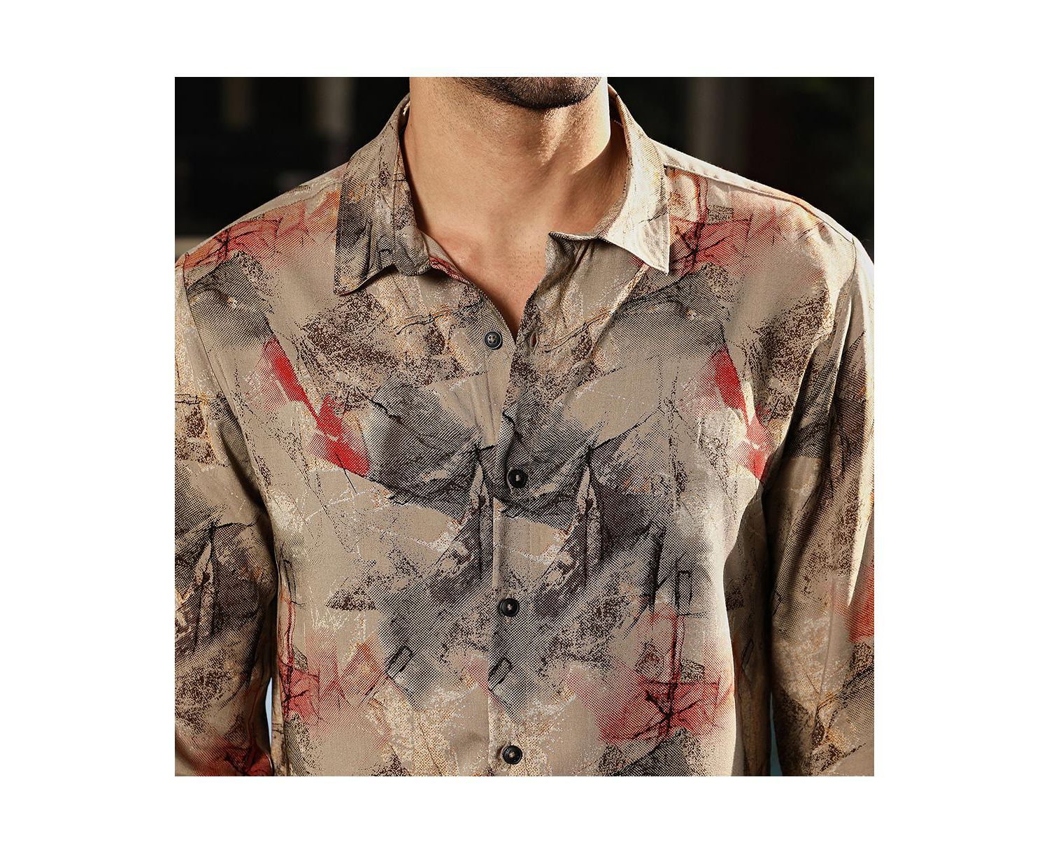 Men's Camel Beige Pigme-Strokes Shirt