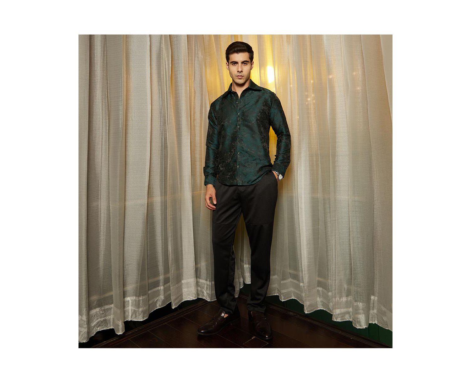 Men's Emerald Green Rosa-Woven Shirt