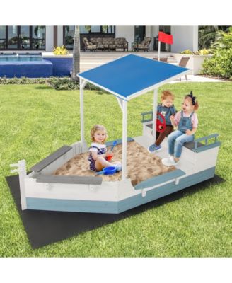 Pirate Ship Sandbox with Canopy with Bench Seats and Bottom Liner