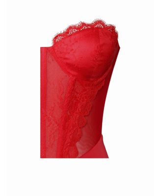 Women's Talia Red Satin Lace Corset Maxi Dress