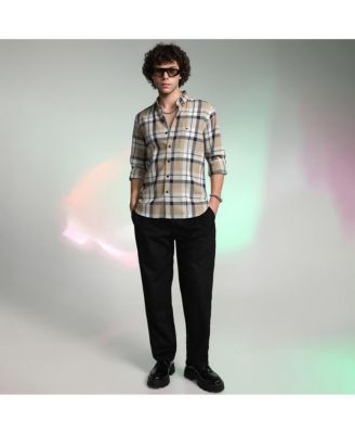 Men's Sand Beige Shadow-Checkered Shirt