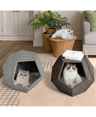 25.98 in W. Black and Brown Modern Pet Furniture Cat Carrier Sofa Side Table