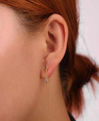 Cubic Zirconia Evil Eye Post Stud, Sapphire With Clear Cubic Zirconia Drop Cubic Zirconia Post Hoop 3 Pairs Ear Set