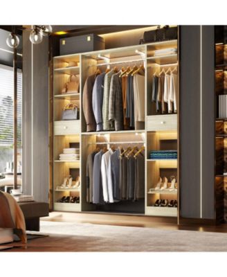 58" - 90'' W MDF/Metal Closet System with 2 Drawers, 3 Hanging Rods and Shelves Large Walk-in Closet Organizer