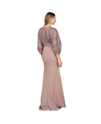Women's Draped Skirt Gown with Cape Sleeves
