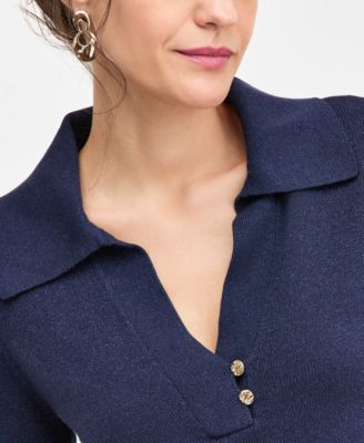 Women's Long-Sleeve Johnny-Collar Lurex Sweater, Macy's Exclusive