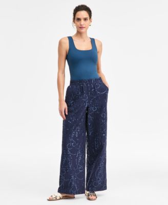 Women's Sequin Eyelet Wide-Leg Pants, Macy's Exclusive