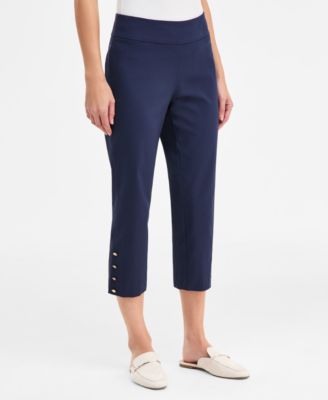 Women's Side-Button Pull-On Capri Pants