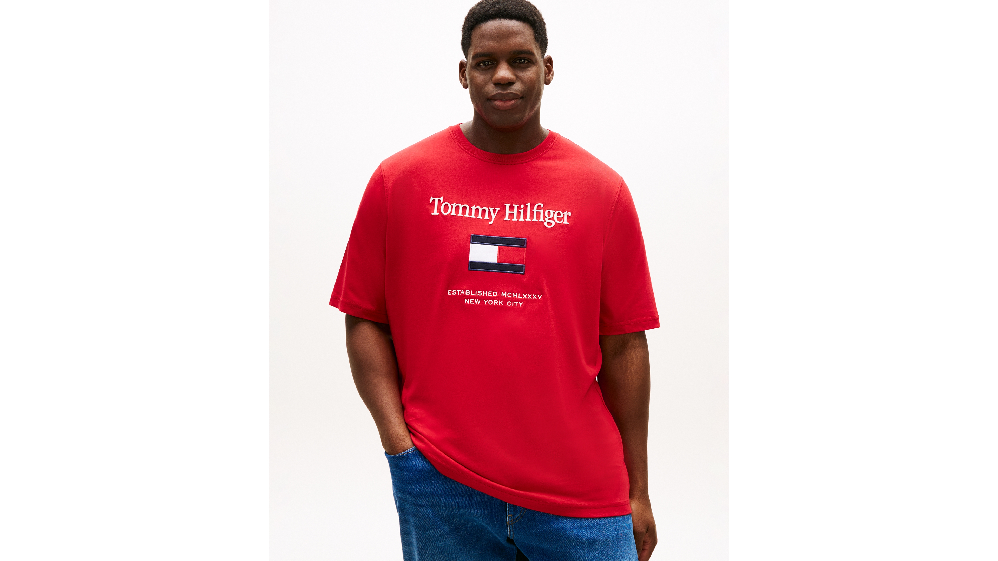Tommy Hilfiger Men's Big & Tall Embroidered Flag T-Shirt
