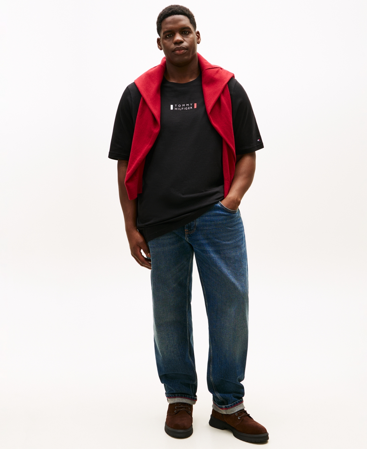 Tommy Hilfiger Men's Big & Tall Small Center Logo T-shirt In Black