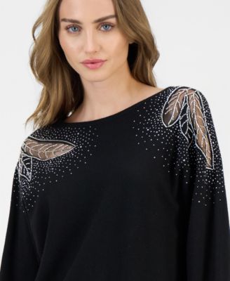 Women's Lace-Inset Dolman-Sleeve Sweater