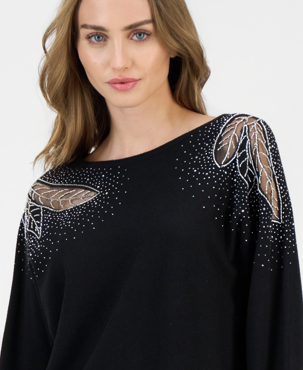 T Tahari Women's Lace-inset Dolman-sleeve Sweater In Black