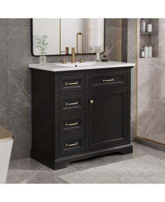 36" Bathroom Vanity with Sink, 4 Drawers & Soft-Close Door, Freestanding Storage Cabinet