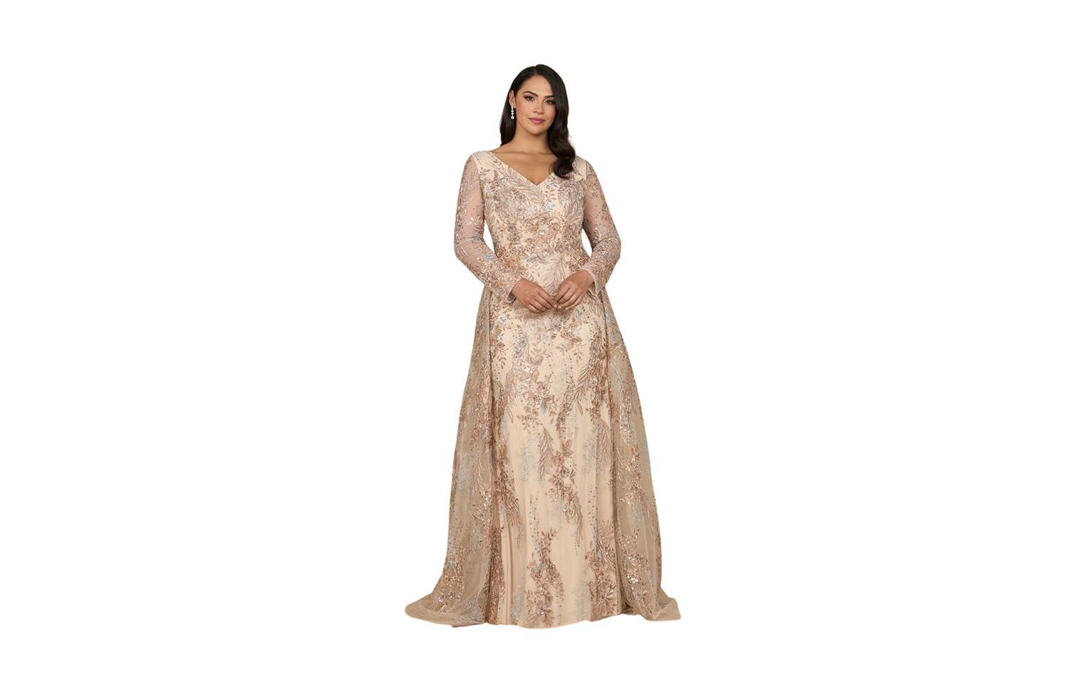 Women's Lace Long Sleeve Gown with Overskirt