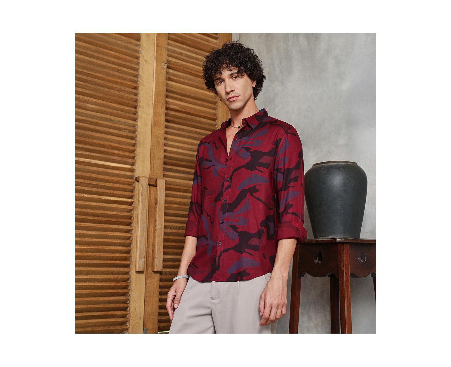 Men's Crimson Red Flowing Vines Shirt