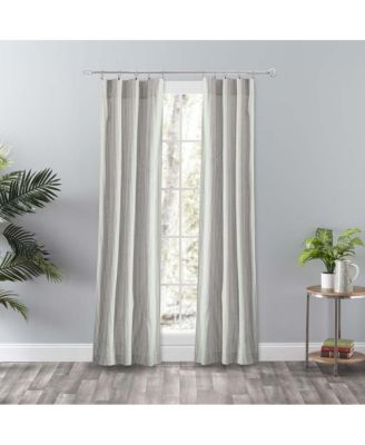 Plaza Classic Ticking Stripe Printed 3" Rod Pocket Tailored Panel Pair with Tiebacks 56" x Sage
