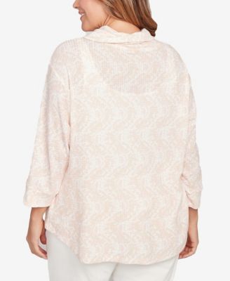 Plus Size Printed Long Sleeve Cowl Neck Top
