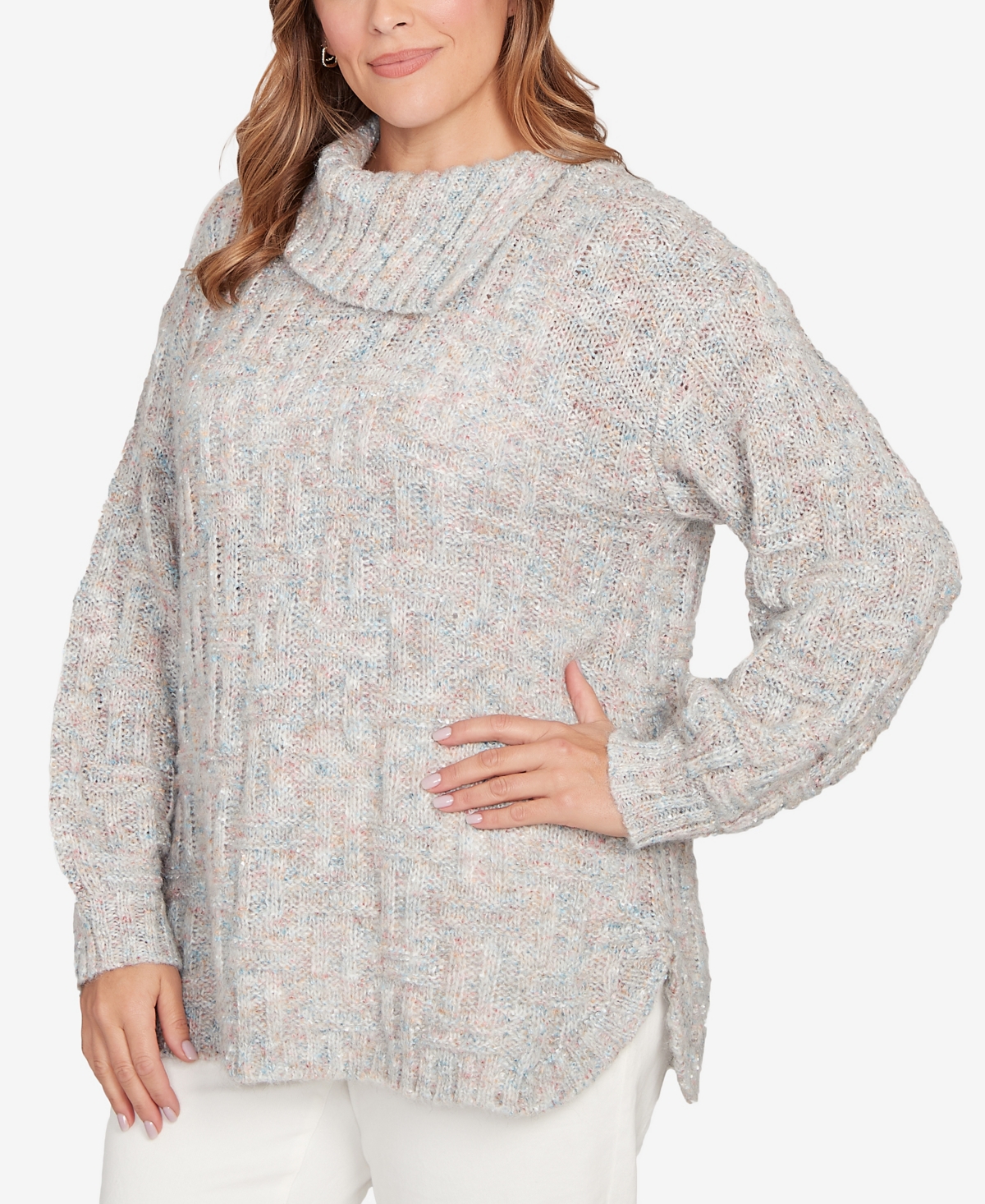 Hearts Of Palm Plus Long Sleeve Fold Over Neck Sweater