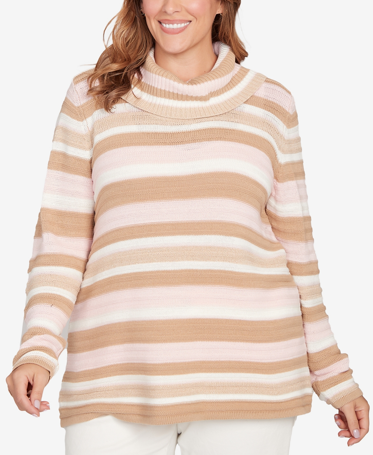 Hearts Of Palm Plus Metallic Striped Long Sleeve Sweater