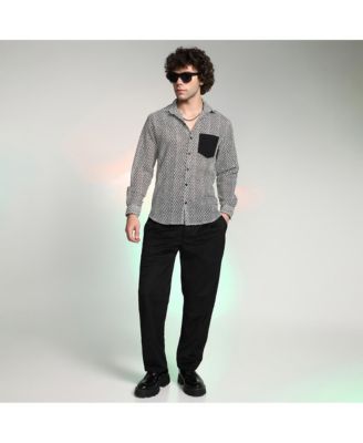 Men's Onyx Black & Cream White Zig-Zag Block Shirt