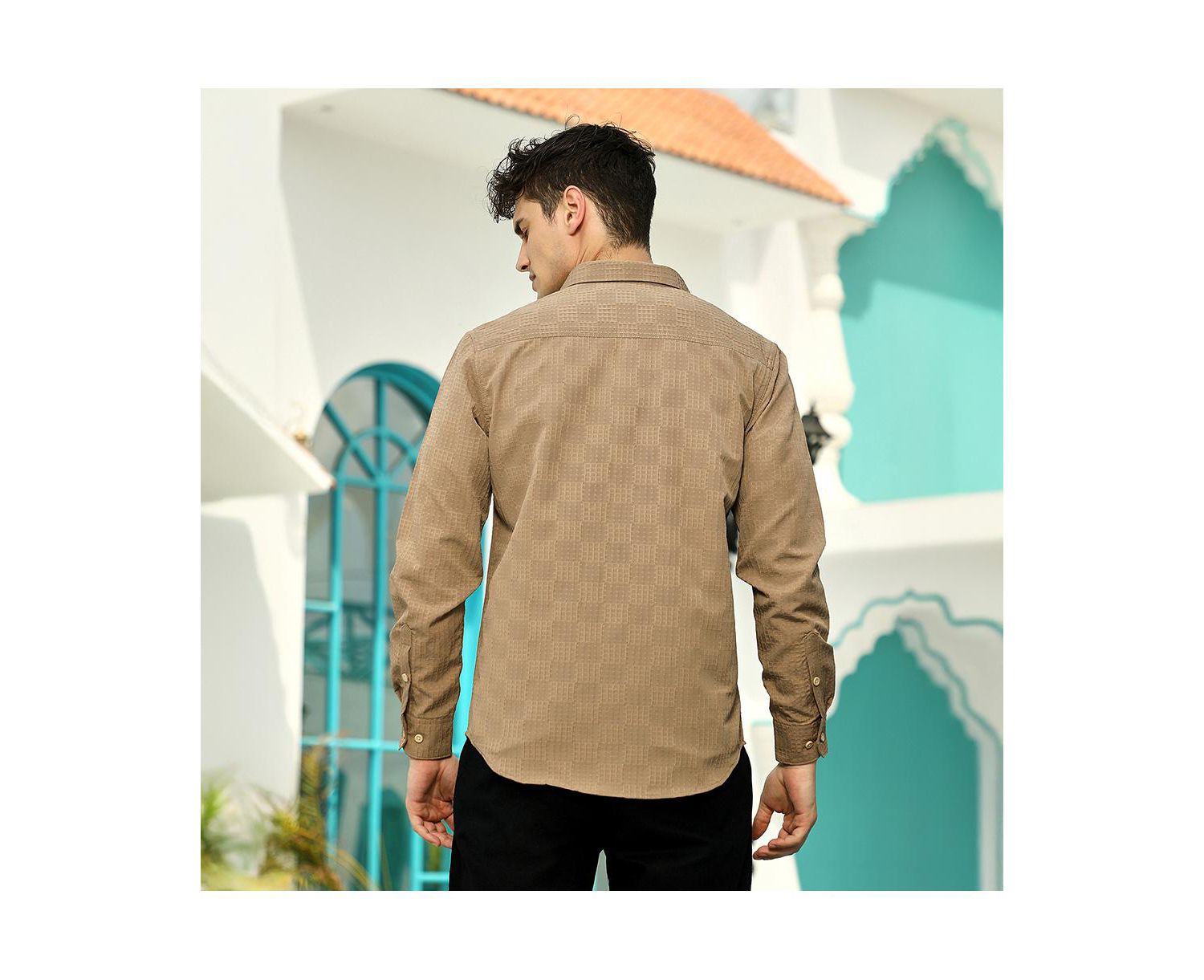 Men's Ash Brown Grid-Check Tactile Shirt