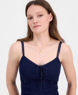 Junior's Textured-Knit Lace-Trim Cami Top