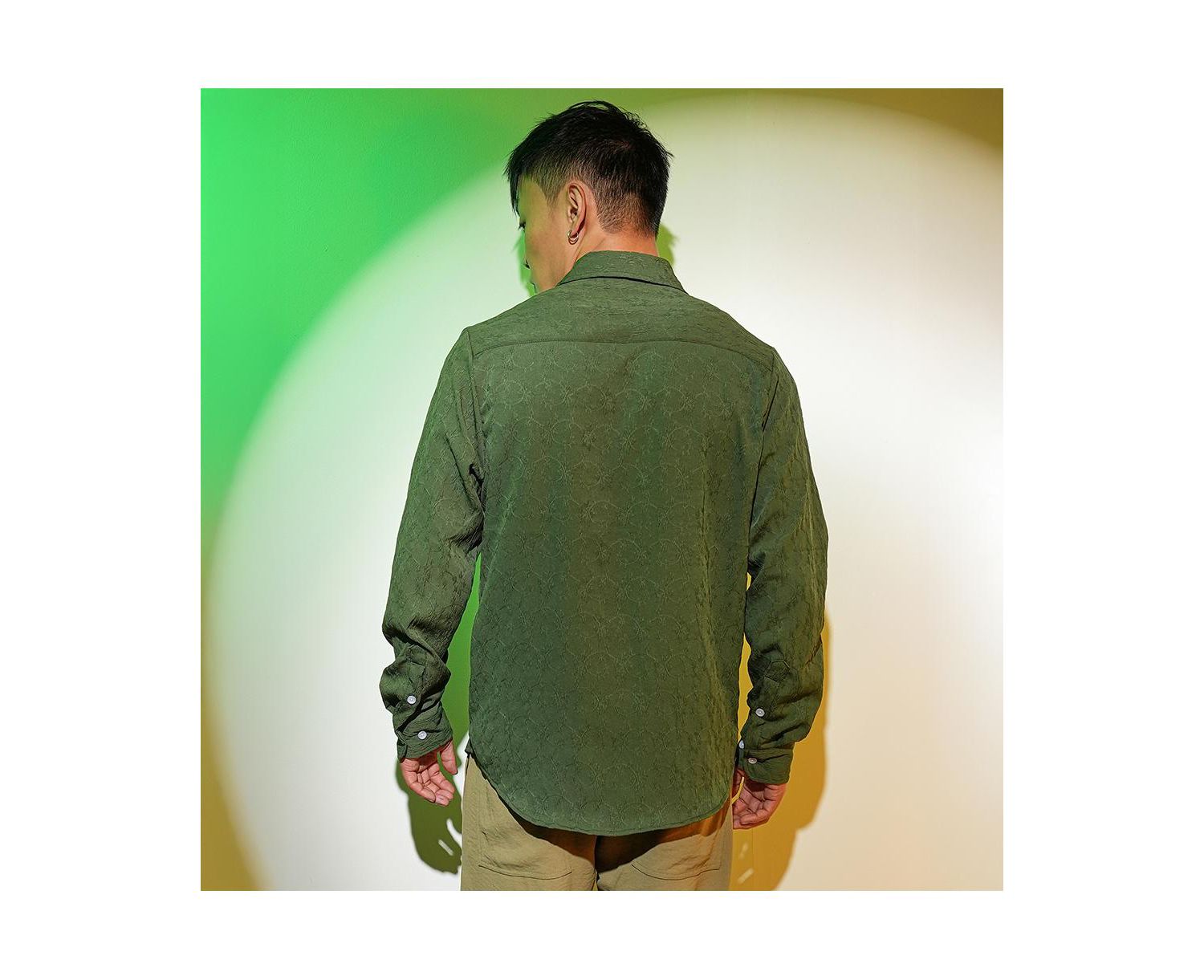 Men's Forest Green Floral-Textured Shirt