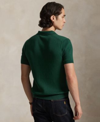 Men's Rib-Knit Cotton Polo-Collar Sweater