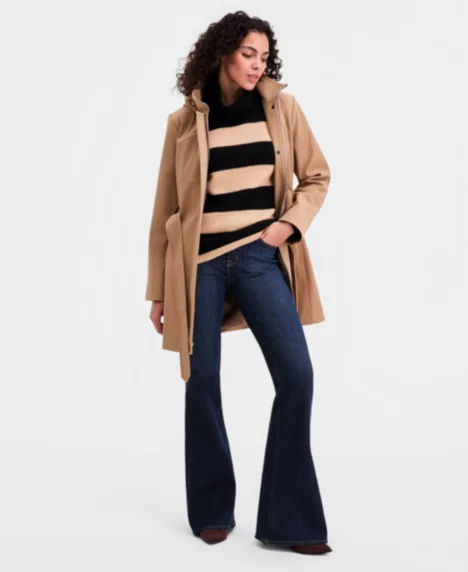 Petite Belted Zip-Front Raincoat - TIGERS EYE