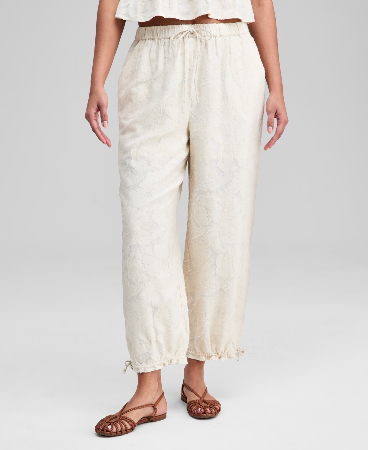 And Now This Women's Cotton Floral Jacquard Drawstring Pants, Macy's Exclusive In Multi