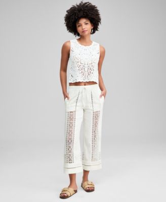 And Now This - Women's Crochet-Inset Drawstring Pants