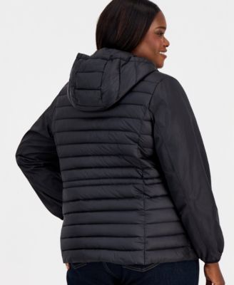 Plus Size Mixed-Media Packable Coat