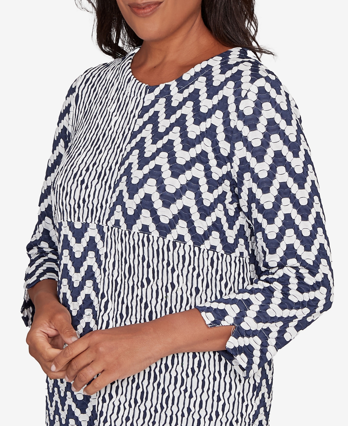 Alfred Dunner Plus Size Saratoga Springs Textured Panel Spliced Knit Top In Multi