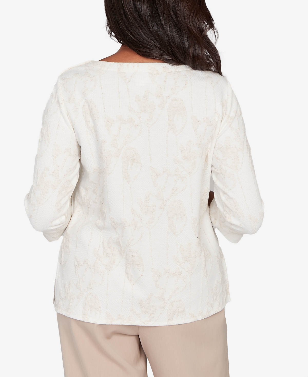 Alfred Dunner Women's Saratoga Springs Raised Texture Floral Design Knit Top In White