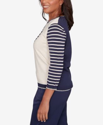 Women's Saratoga Springs Heart Motif Detail Striped Sweater