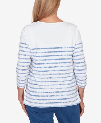 Women's Hilton Head Applique Flower Tie Dye Stripe Knit Top