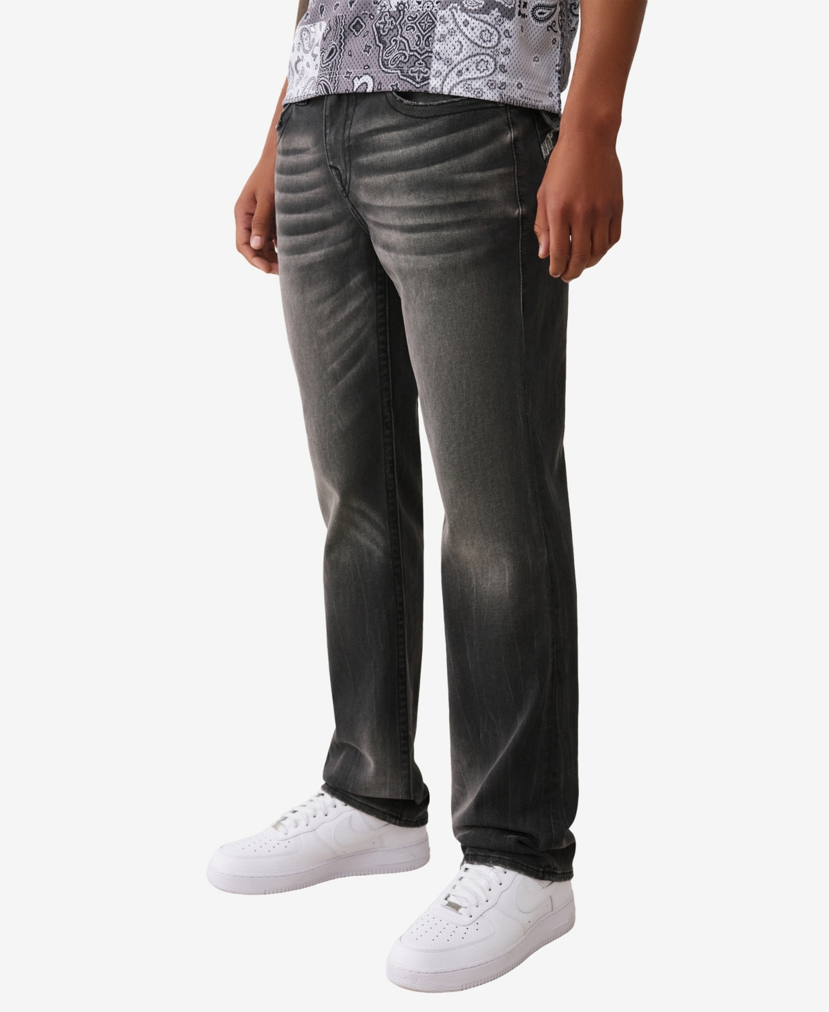 True Religion Men's Ricky Straight Embroidered Flap Jeans