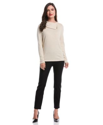 Petite Split Collar Long Sleeve Top